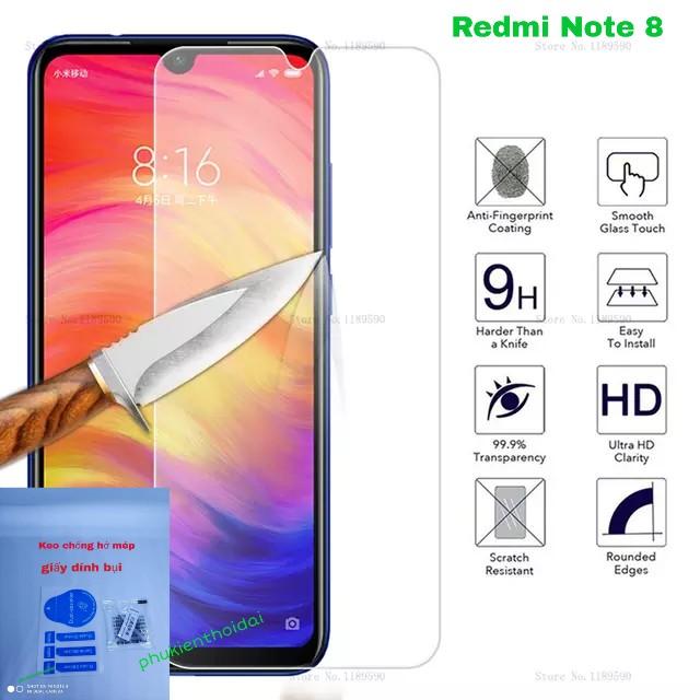 Kính cường lực Xiaomi Redmi Note 8 trong suốt 9H gần full màn ( tặng keo mép )
