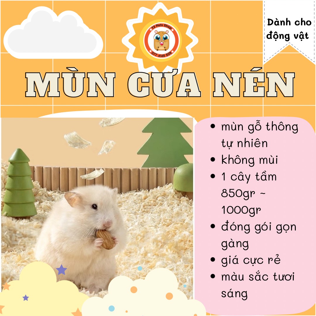 mùn cưa nén dành cho hamster, thỏ, bọ, sóc, nhím, vẹt,....