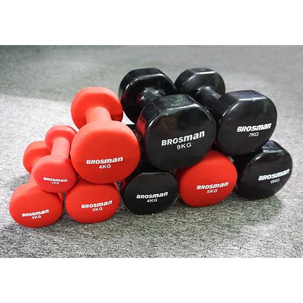 Tạ tay 1kg, Tạ sắt 0,5kg, bọc cao su nhập khẩu (1 chiếc) chính hãng Brosman