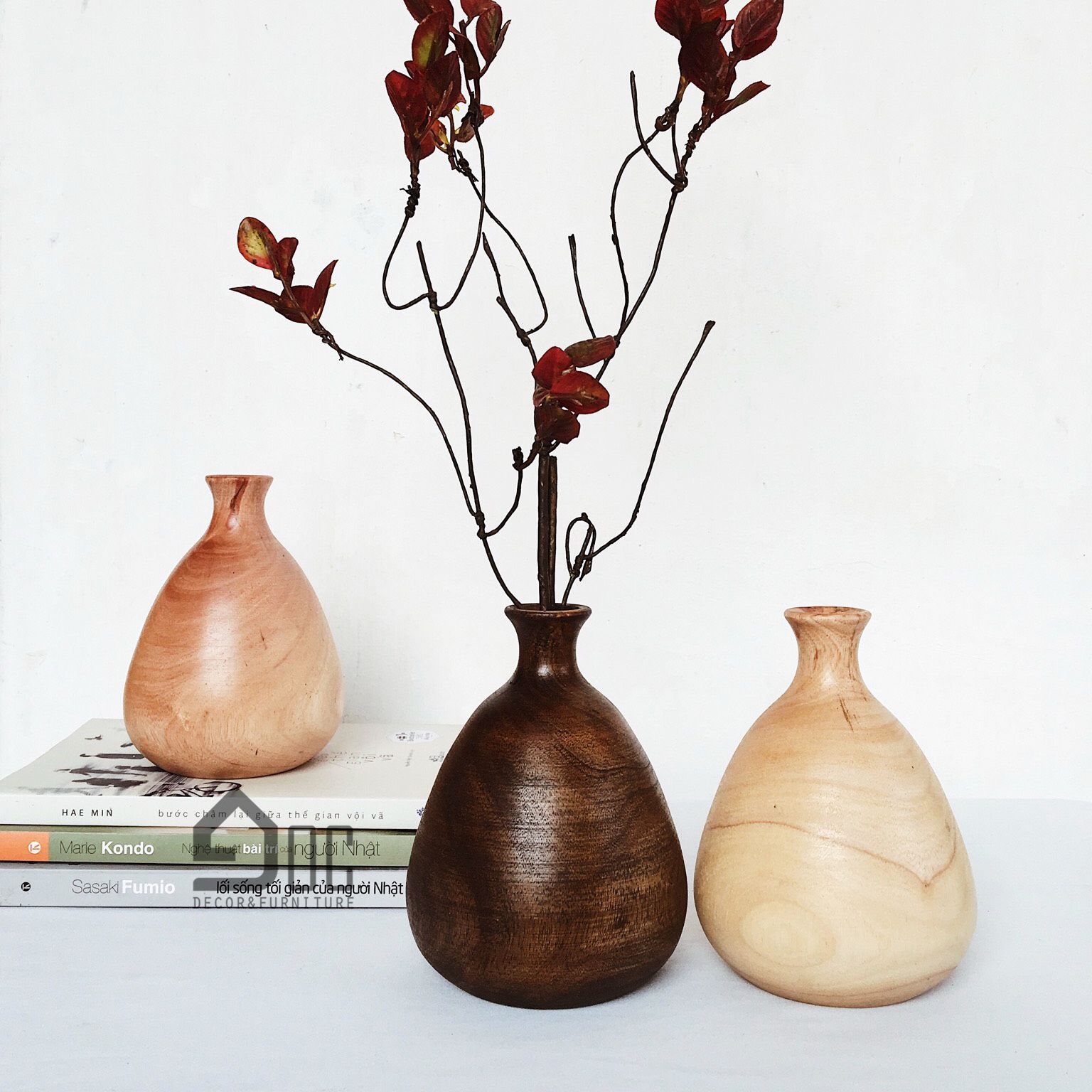 Bình Hoa Gỗ Thủ Công Mỹ Nghệ Cắm Hoa Giả Hoa Lụa Góc Decor