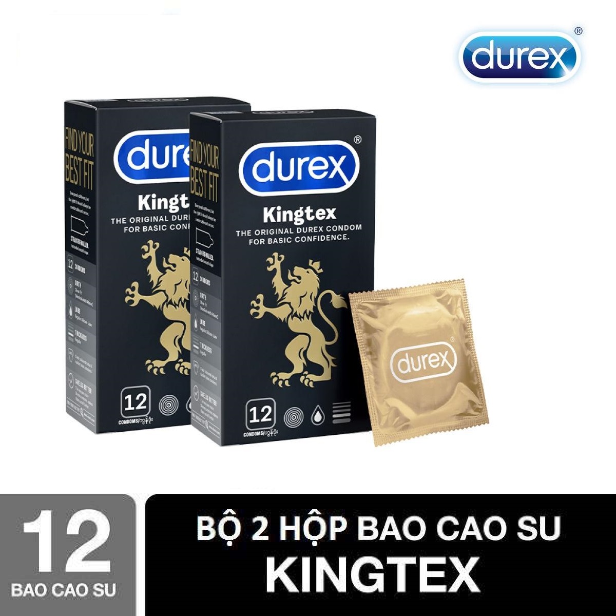 Bộ 2 hộp bao cao su durex kingtex size 49mm hộp 12 chiếc