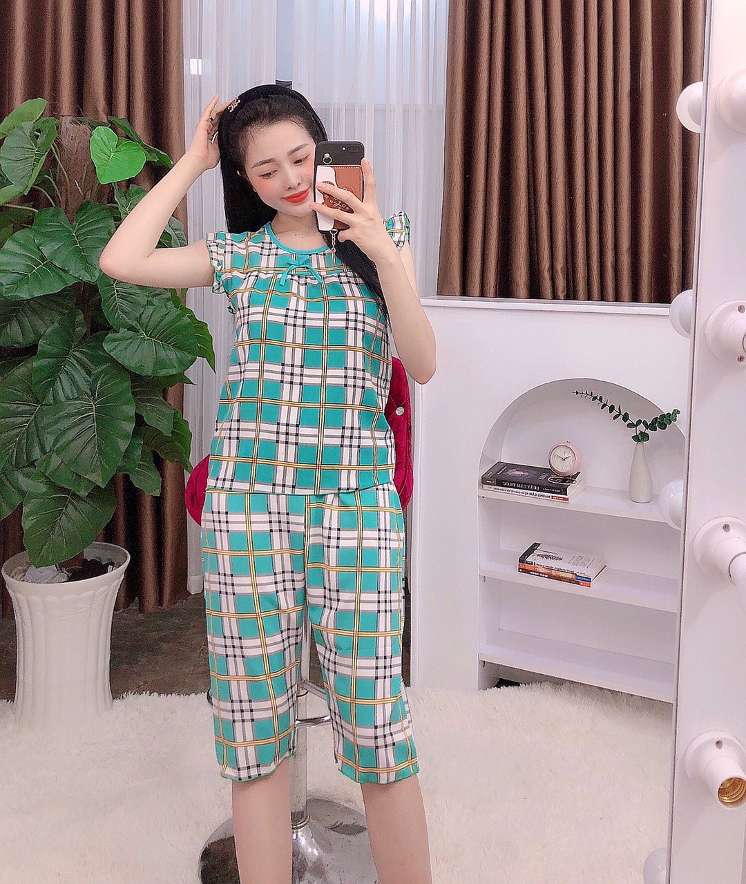 Đồ bộ nữ lửng mặc nhà chất lụa hàn siêu xinh freesize 54kg
