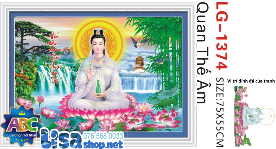 [HCM]Tranh đính đá PHẬT QUAN ÂM 75x55cm chưa đính