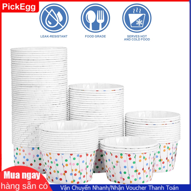 100pcs Polka Dot Paper Treat Cups Disposable Dessert Bowls for Sundae Cake Ice Cream