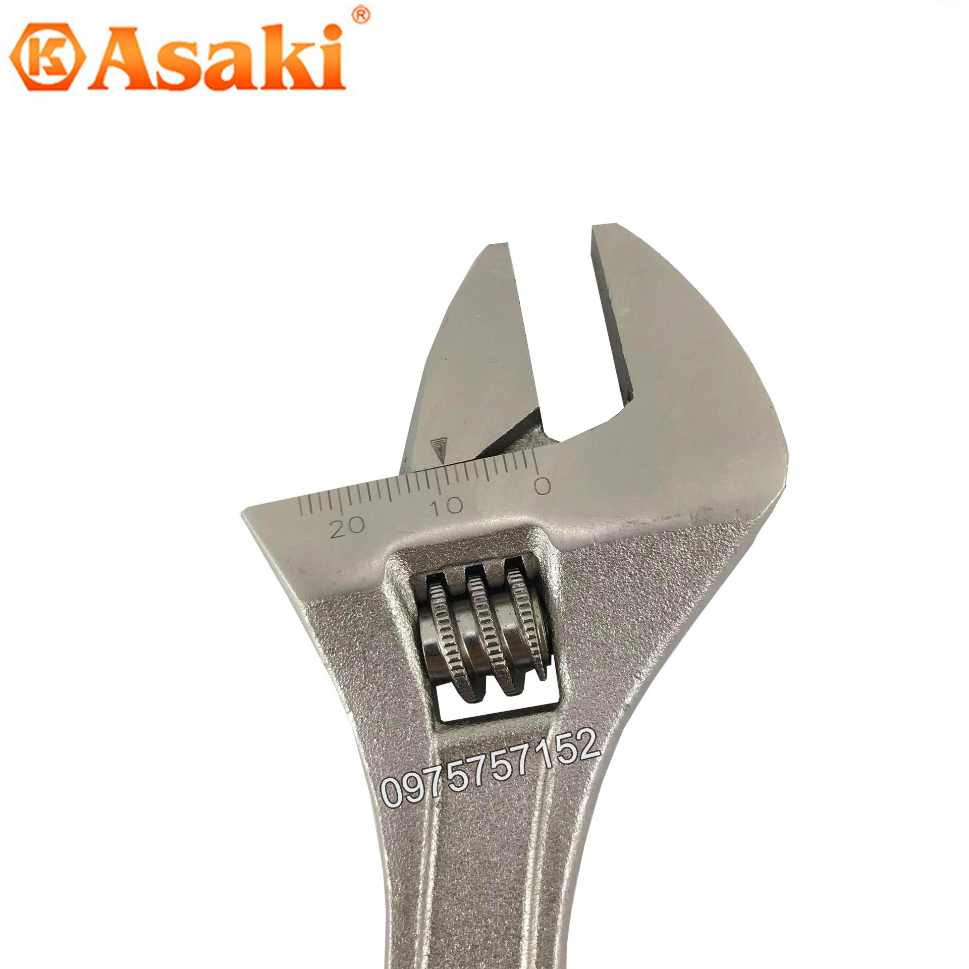 Mỏ lết xi mờ cao cấp Asaki AK-0054 8inch/200mm (Hàm mở rộng đến 25mm)