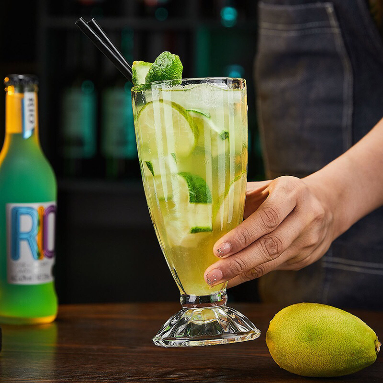 Ly sinh tố thuỷ tinh sọc (dung tích 340ml)