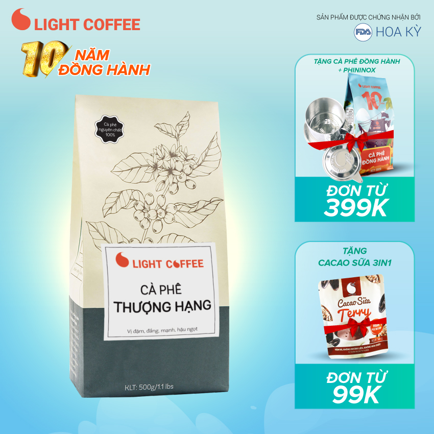 [THƯỢNG HẠNG GU MẠNH] Cà phê hạt rang nguyên chất 100% Robusta - Thượng hạng - Light Coffee - 500gr