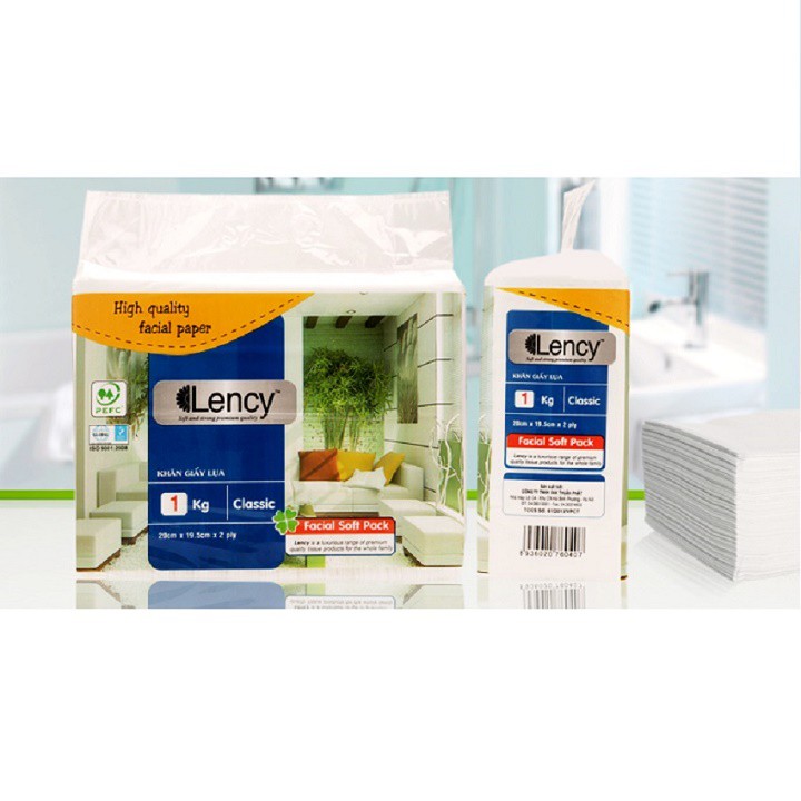 Combo 2 gói Khăn giấy lụa Lency gói tiết kiệm 1 kg (2 lớp)