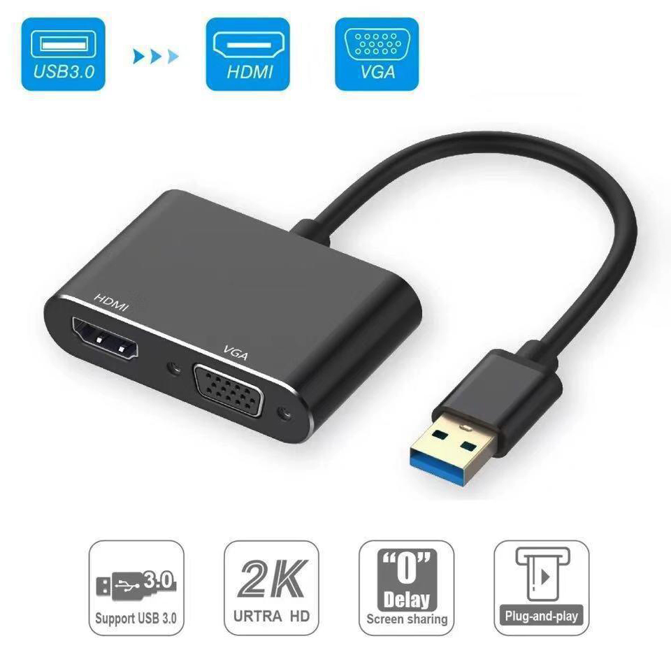Bộ chuyển đổi từ cổng USB 3.0 to HDMI và VGA Adapter 2K