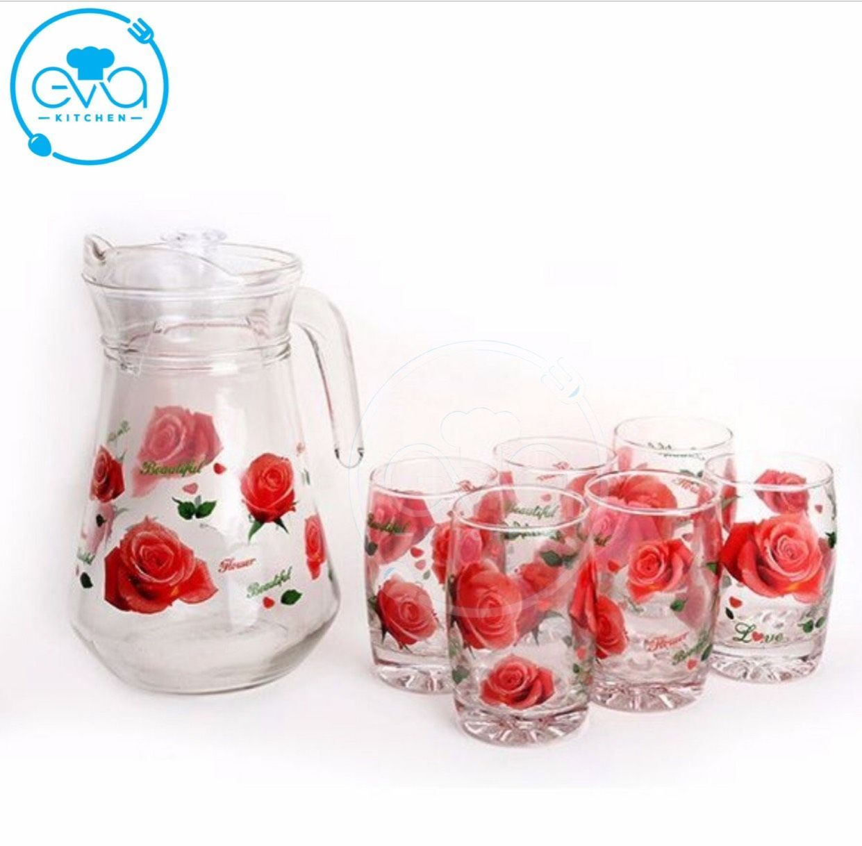 [HCM]Bộ Bình 6 Ly Thủy Tinh Hoa Văn Cao Cấp M1076