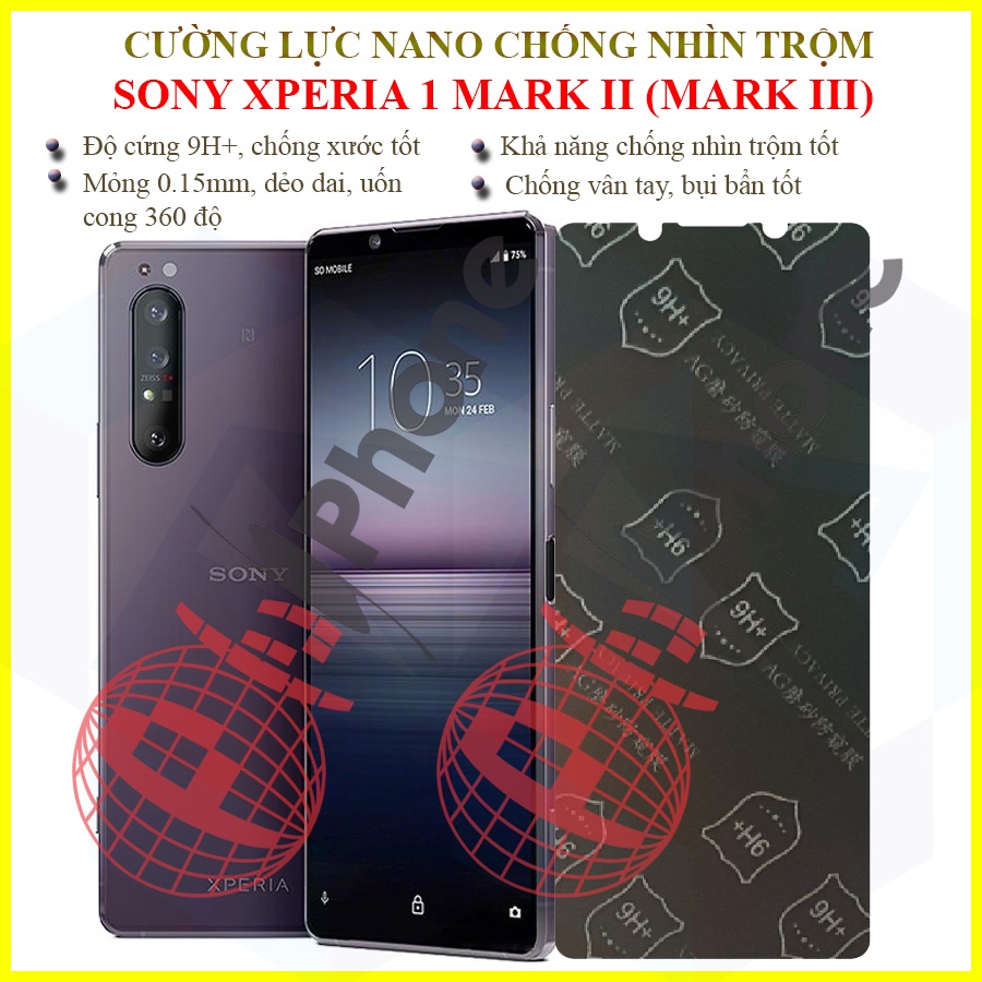Dán chống nhìn trộm Sony Xperia 1 Mark 2 (Mark II), Xperia 1 Mark 3 (Mark III) - Dán cường lực dẻo nano 9H+
