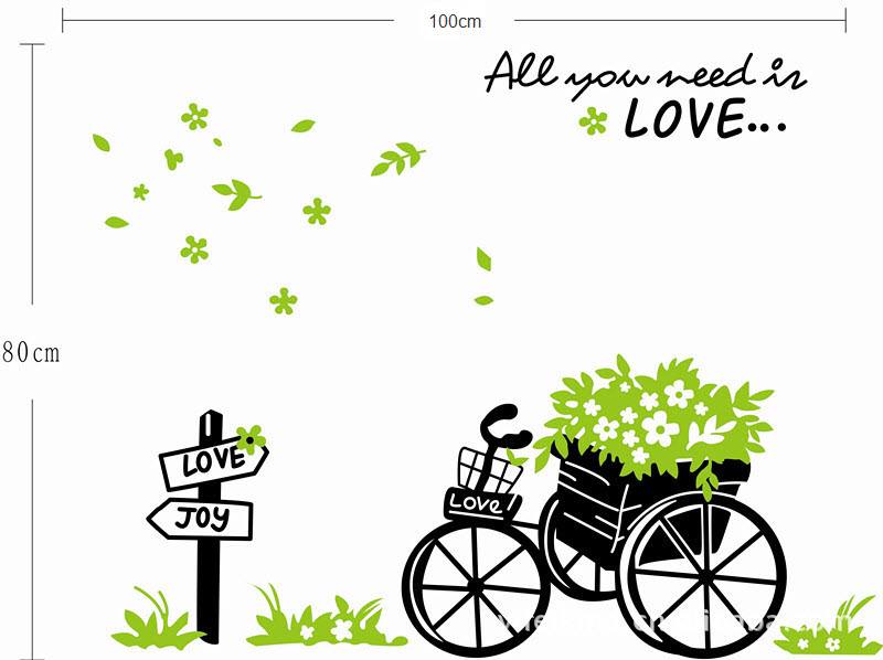 DECAL DÁN TƯỜNG LỒNG CHIM VÀ XE ĐẠP XANH