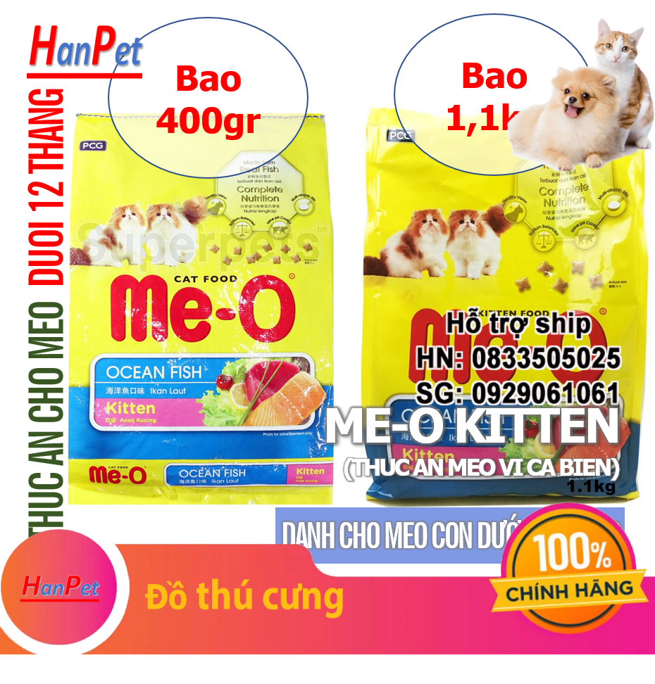 Hanpet - Thức ăn viên cho mèo con Me-O KITTEN (vị CÁ BIỂN) THức ăn dạng hạt khô cho mèo dưới 1 tuổi hạt mèo xuất xứ Thái Lan