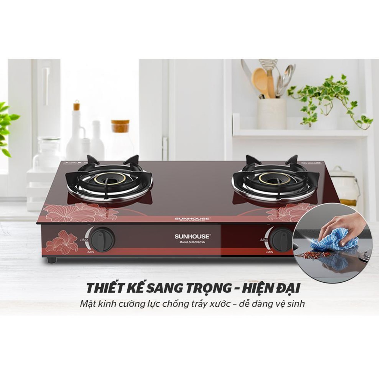 Bếp gas dương kính sunhouse shb2022-sg,tiết kiệm gas,an toàn sử dụng