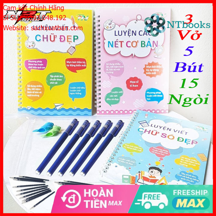 [ Sách Chính Hãng ] (Tặng kèm 2 bút 8 ngòi) Set 3 sách luyện viết chữ đẹp, sách thông minh tự xóa, Sét sách tập tô cho bé, bộ sách tập tô thông minh dùng để luyện viết chữ, luyện viết số, luyện nét chữ cơ bản cho bé từ 4-6 tuổi -