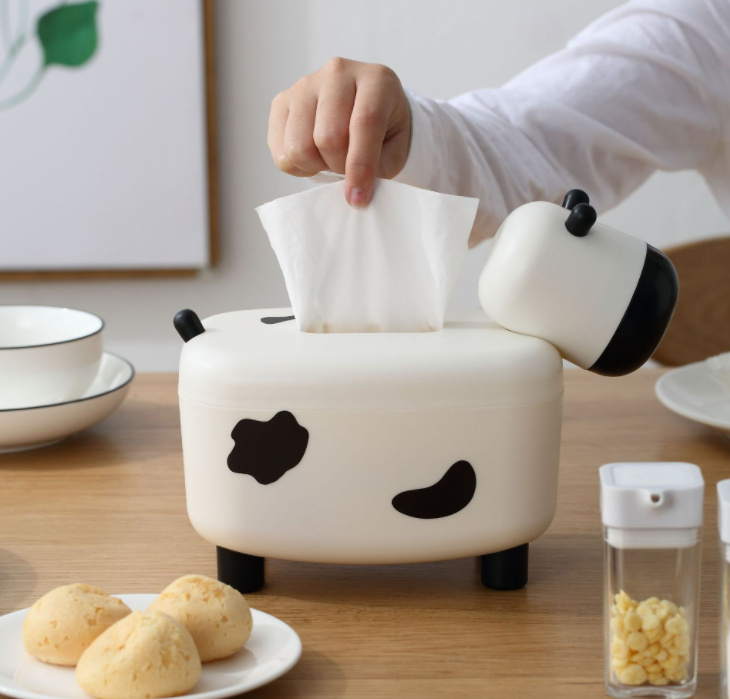 Hộp đựng khăn giấy để bàn hình bò sữa 2in1 kiêm để tăm