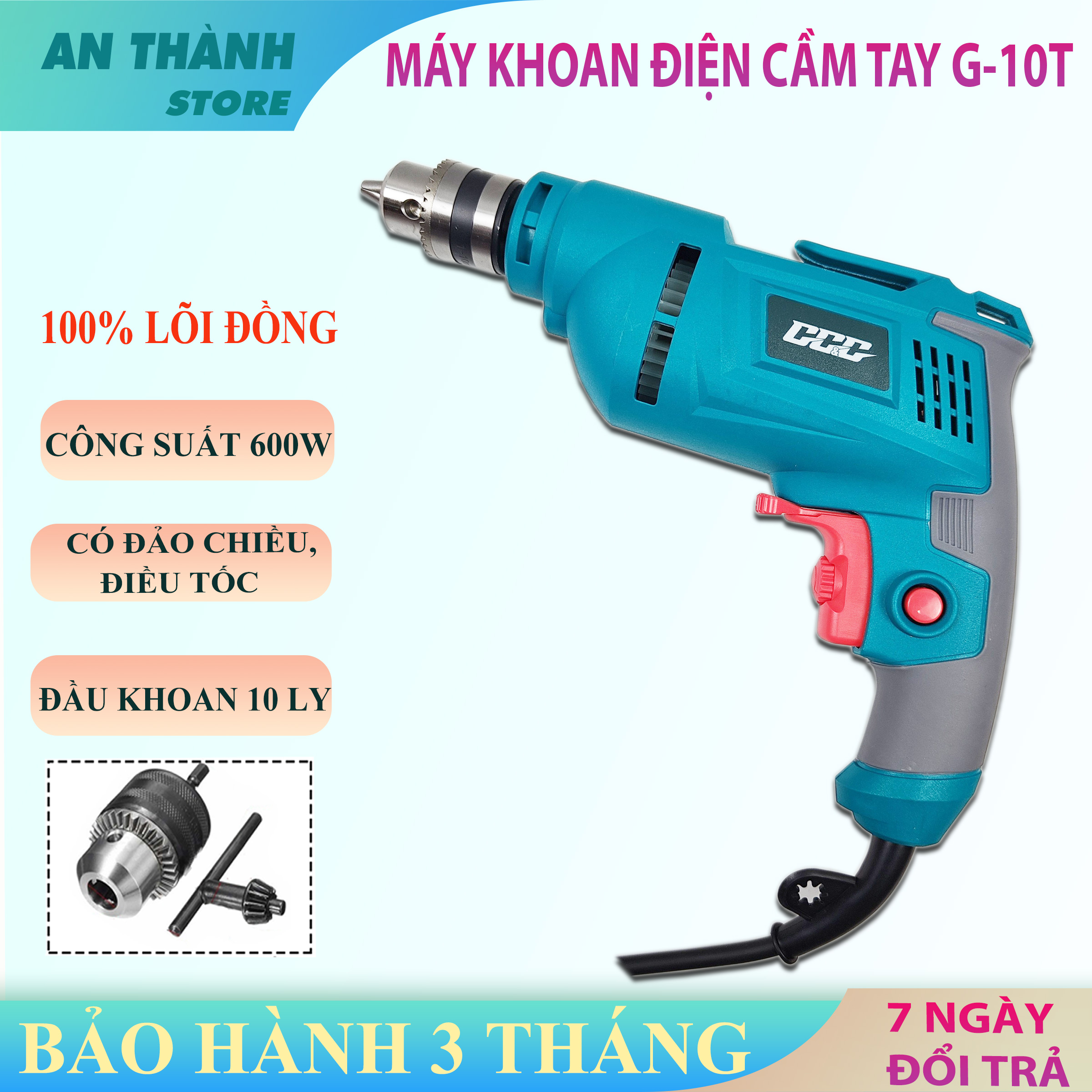 Máy khoan điện mini cầm tay G-10D đầu 10ly chính hãng, Máy bắt vít công suất 620w, lõi đồng 100%, máy khoan điện mini cầm tay