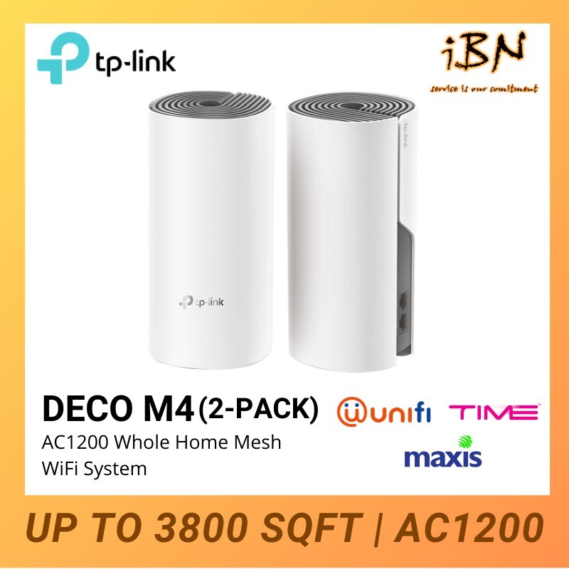 1.0 Gbps - 2 Mesh Wifi TP-Link DECO M4 AC1200 Chính hãng (2 pack) (2 băng tần, 2 cổng 1.0 Gbps, 2 anten ngầm) cực nhanh