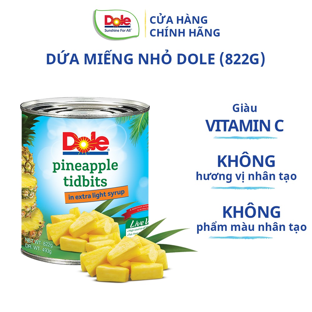 [MUA 2 GIẢM 9%][VOUCHER 50K ĐƠN 209K]Dứa Miếng Nhỏ Dole (822g)