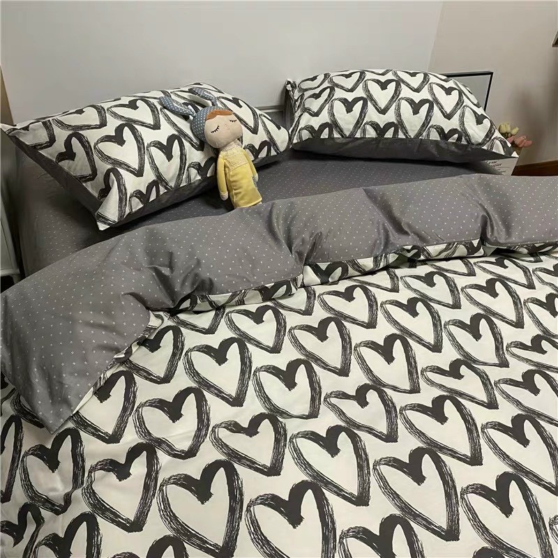 Bộ chăn ga gối cotton poly dươnganh decor - mẫu tim xước