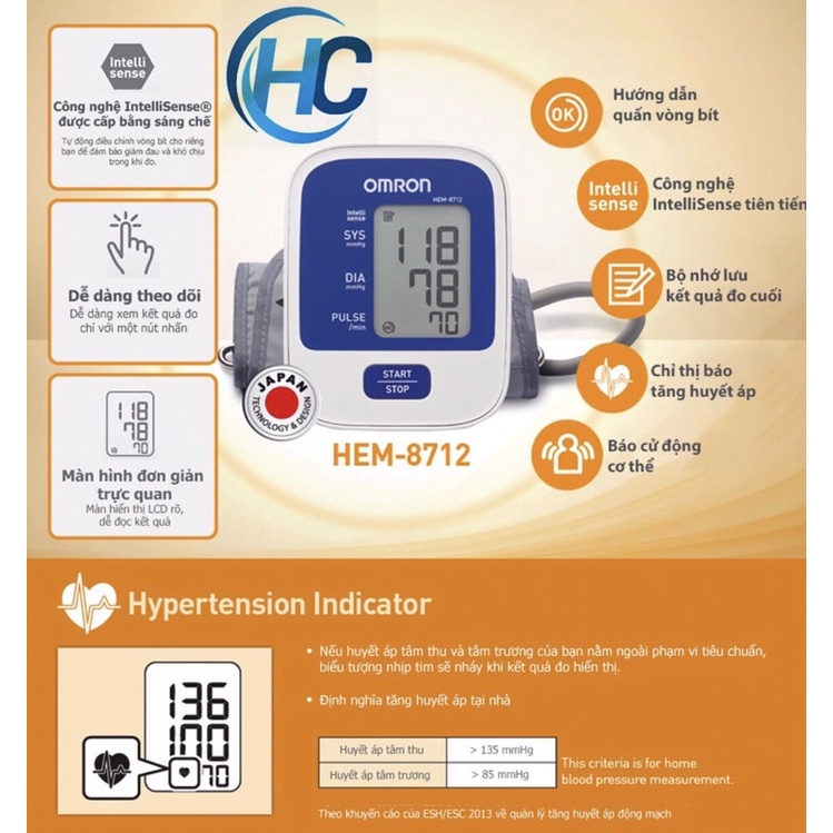 Máy Đo Huyết Áp Tự Động OMRON HEM 8712 (Bảo hành 5 năm)