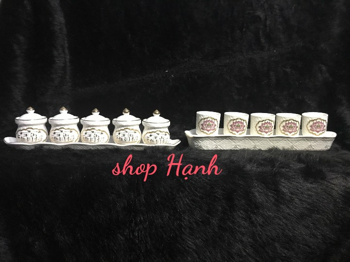 Bộ 5 chung bạch ngọc cao cấp sen hồng