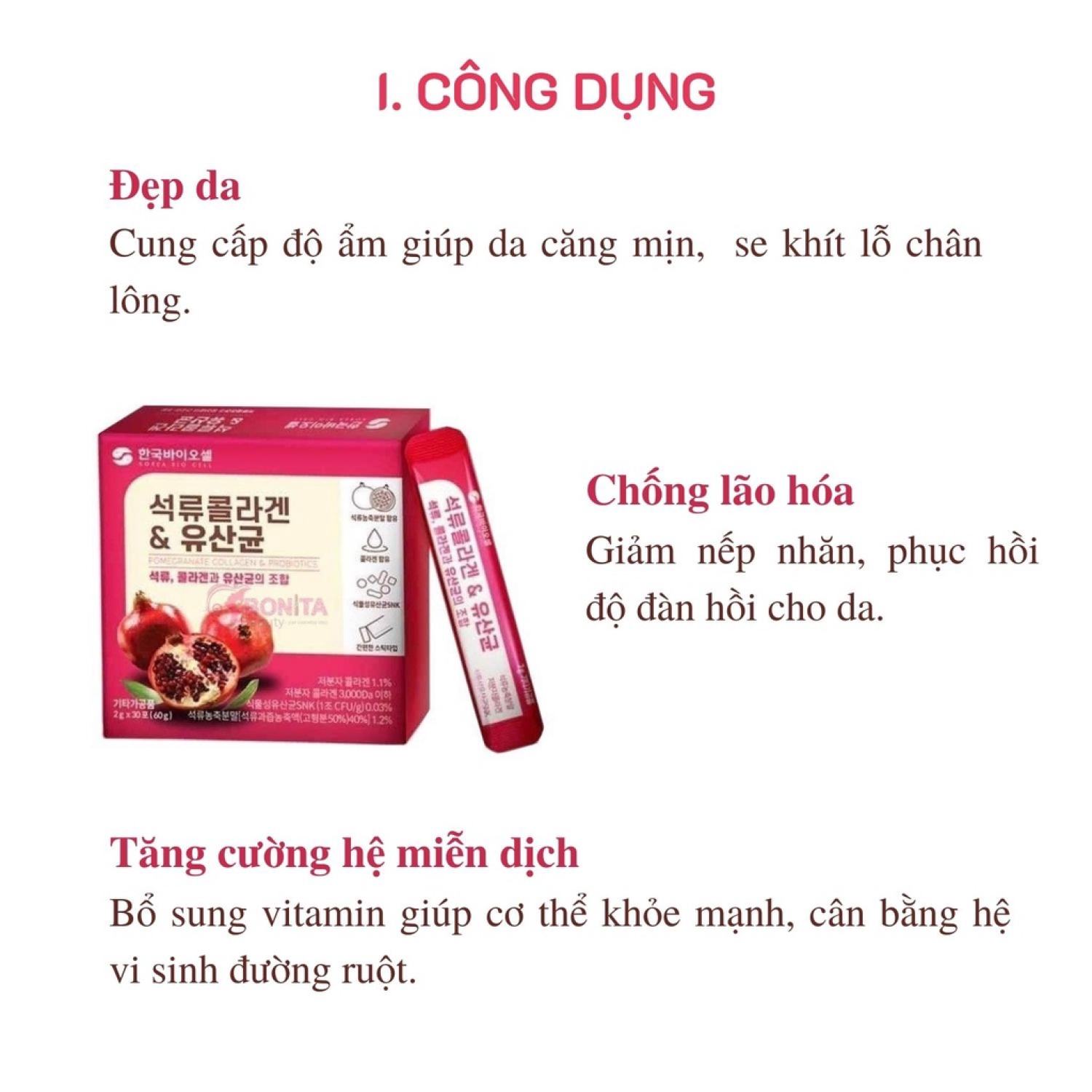Bột collagen lựu đỏ Bio Cell Hàn Quốc hộp 30 gói (Hàng chính hãng)