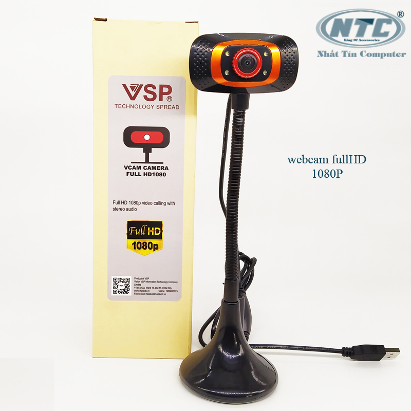 Bảng giá Webcam VSP VCAM FullHD 1080P cực nét - tích hợp 4 đèn led trợ sáng (Màu Random) - Nhất Tín Computer Phong Vũ