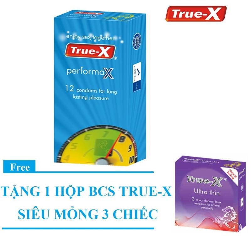 Combo 1 hộp Bao cao su kéo dài thời gian True-X PerformaX hộp 12 chiếc tặng 1 hộp 3 chiếc