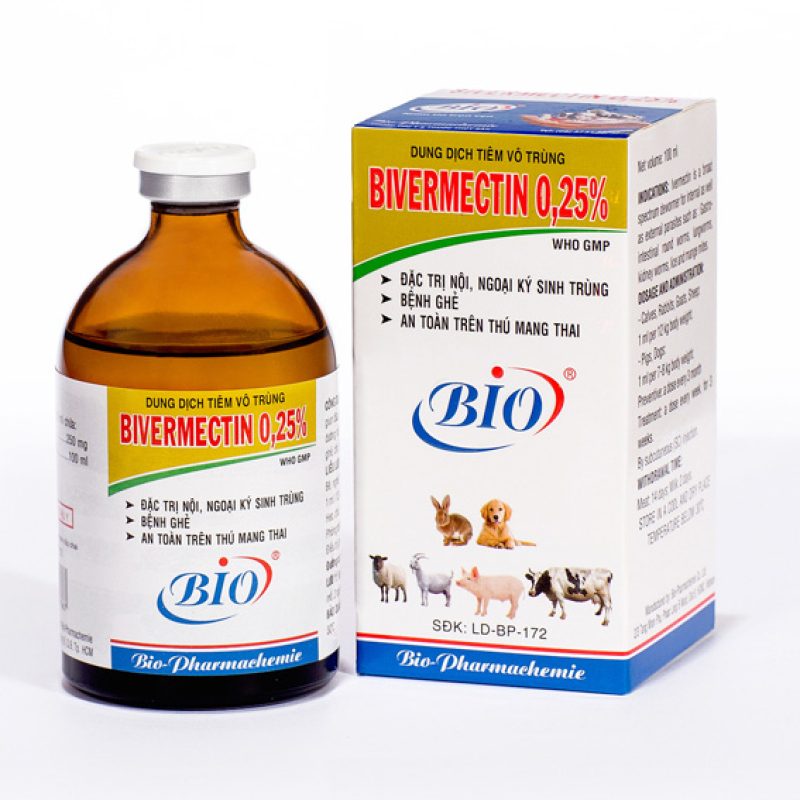 [Hàng chính hãng] Bio Bivermectin 025% 100ml vầ 20ml Diệt giun, ve, ghẻ trên chó, thỏ, gia súc dạng tiêm tặng thêm ống tiêm