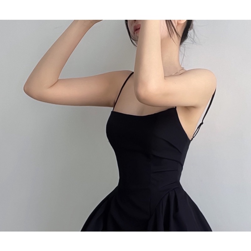 Đầm 2 Dây Dáng Xoè Xếp Li Hack Dáng