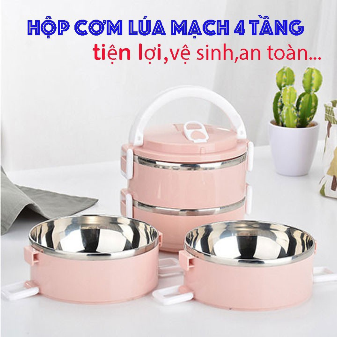 Hộp đựng cơm giữ nhiệt 4 ngăn/hộp đựng cơm giữ nhiệt inox giá rẻ -Hộp cơm hộp đựng cơm văn phòng giữ nhiệt 4 tầng inox