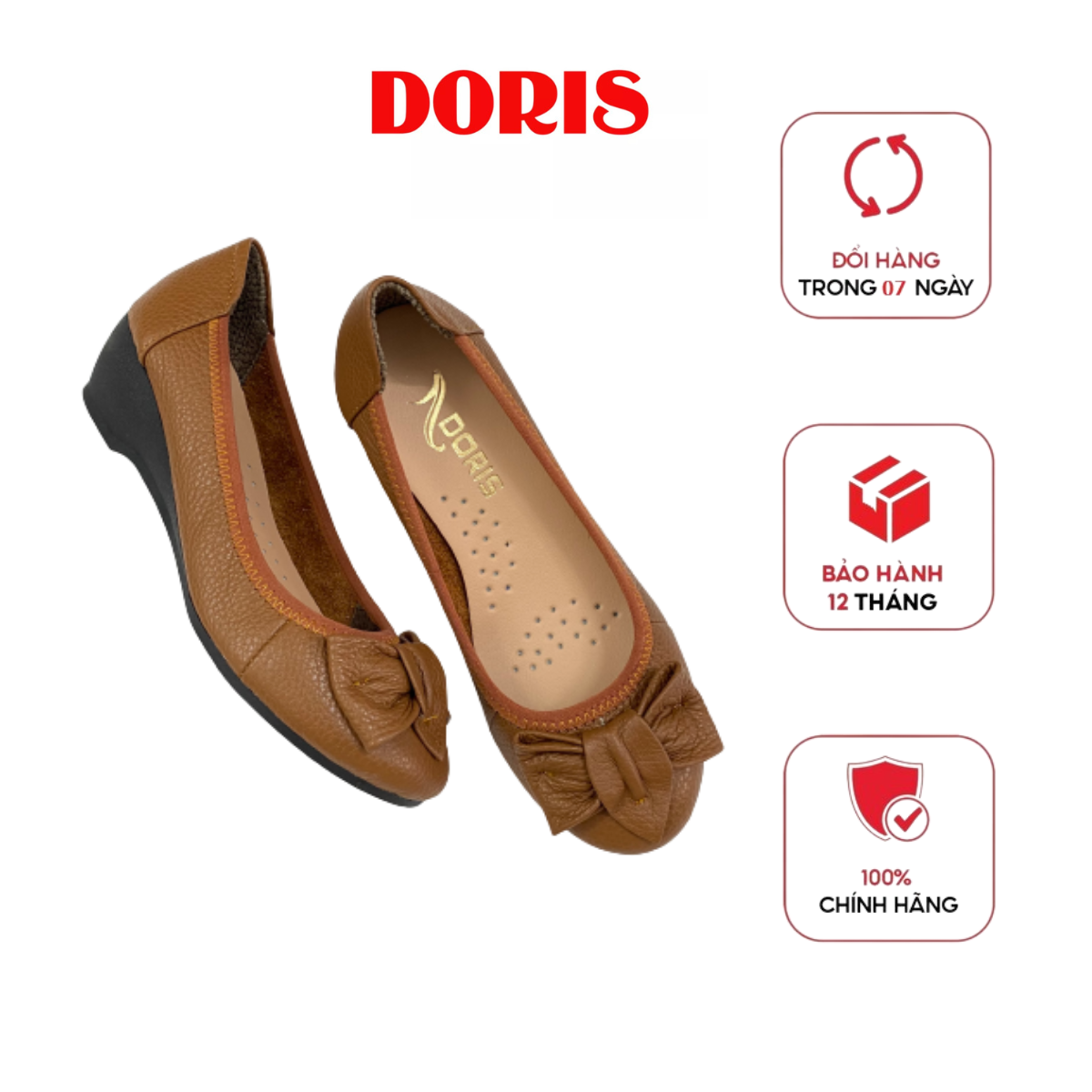 Giày Búp Bê Da Thật Đế Xuồng 5cm Mũi Tròn Doris DR507