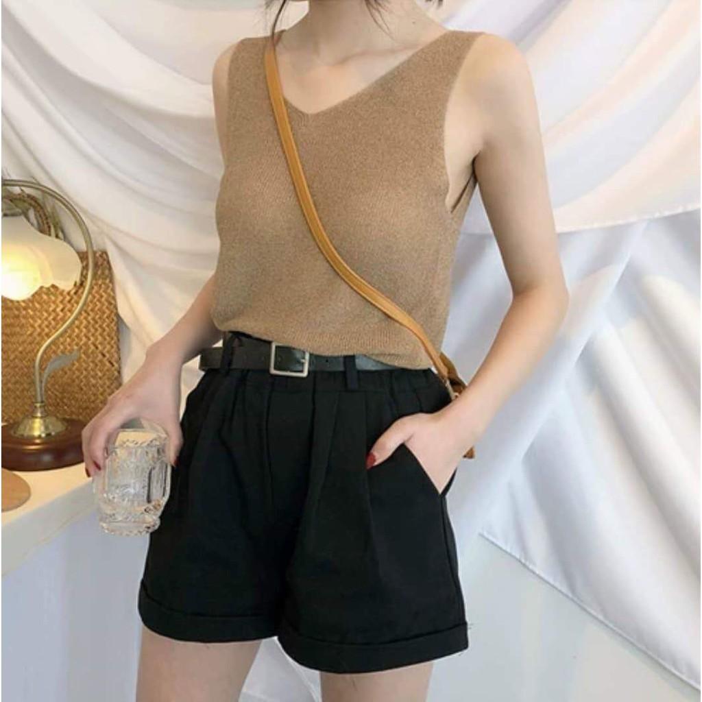 [Kèm thắt lưng] Quần đùi kaki nữ gập gấu DTR0319