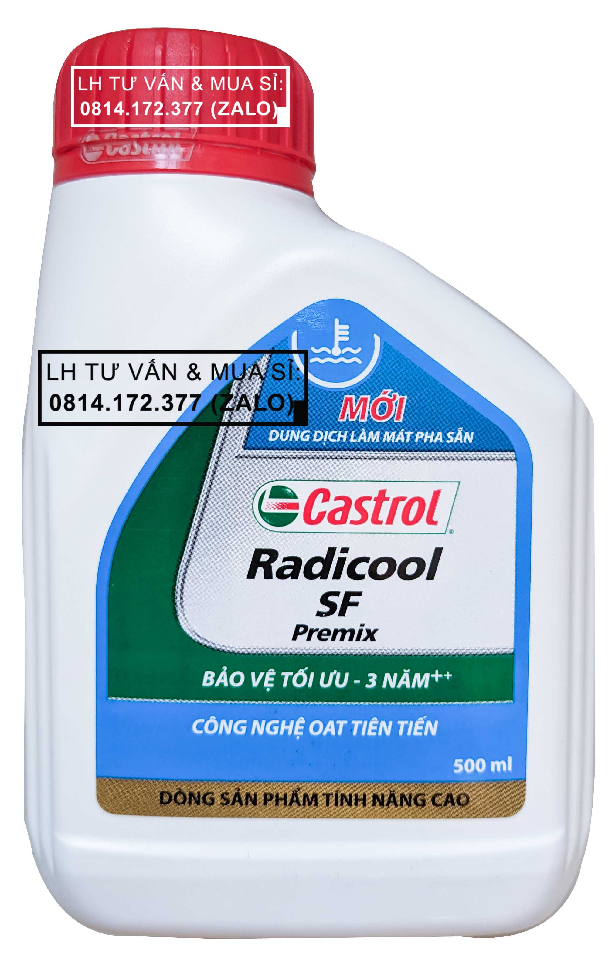 Bình 0.5l nước làm mát, giải nhiệt động cơ castrol radicool premix sf