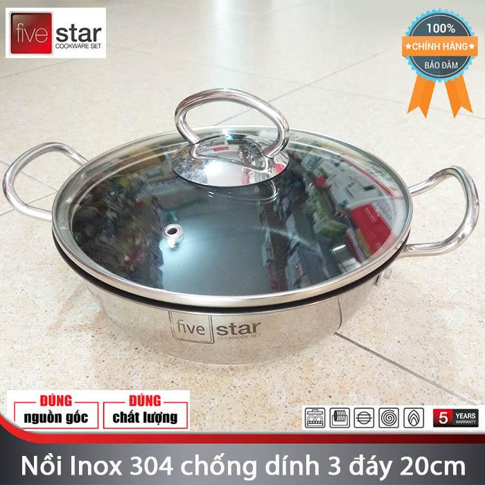 Nồi Inox 304 chống dính 3 đáy Fivestar 18cm/20cm/22cm dùng bếp từ, chính hãng bảo hành 60 tháng