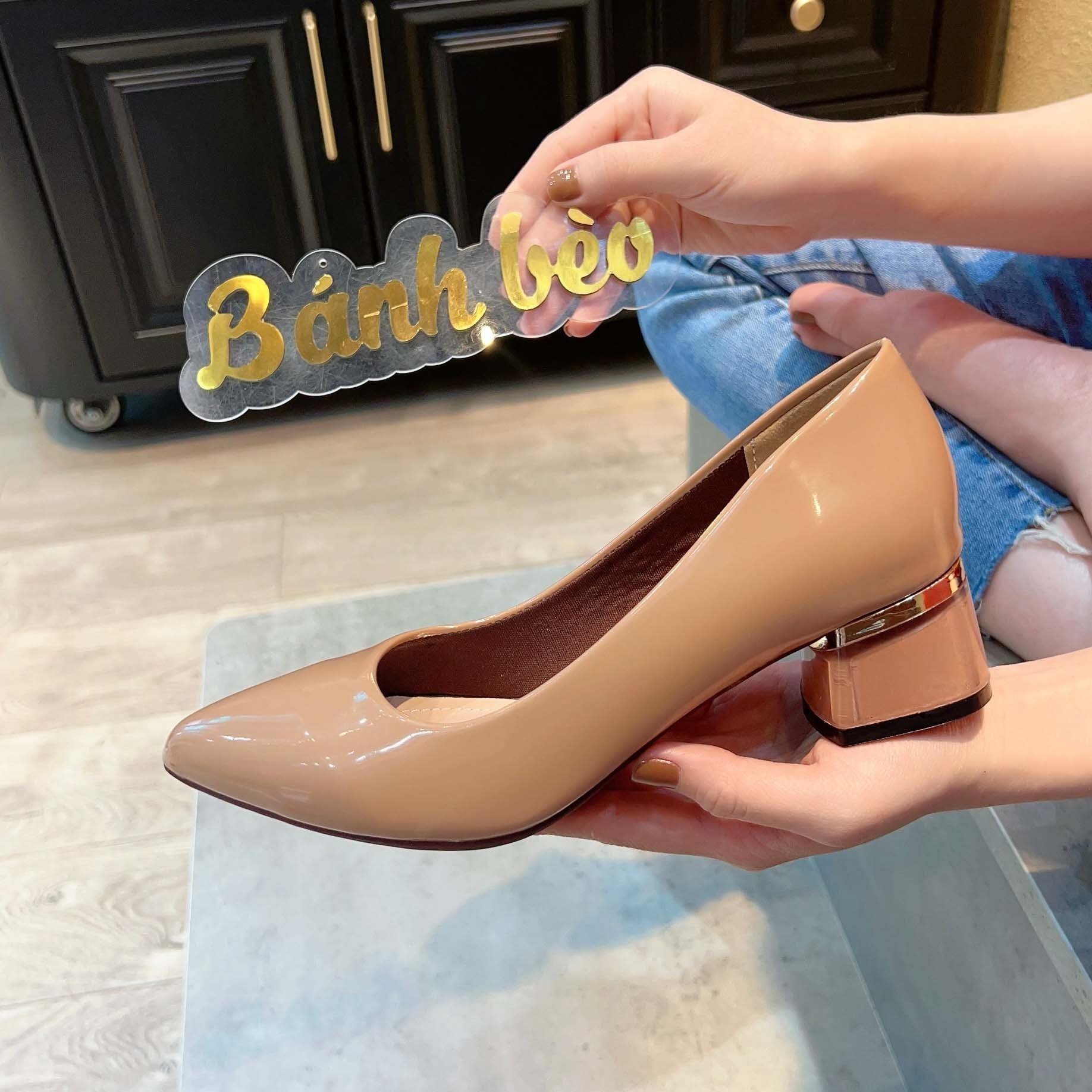 (size 36-40) GIÀY BÍT MŨI DA BÓNG, GÓT 3CM