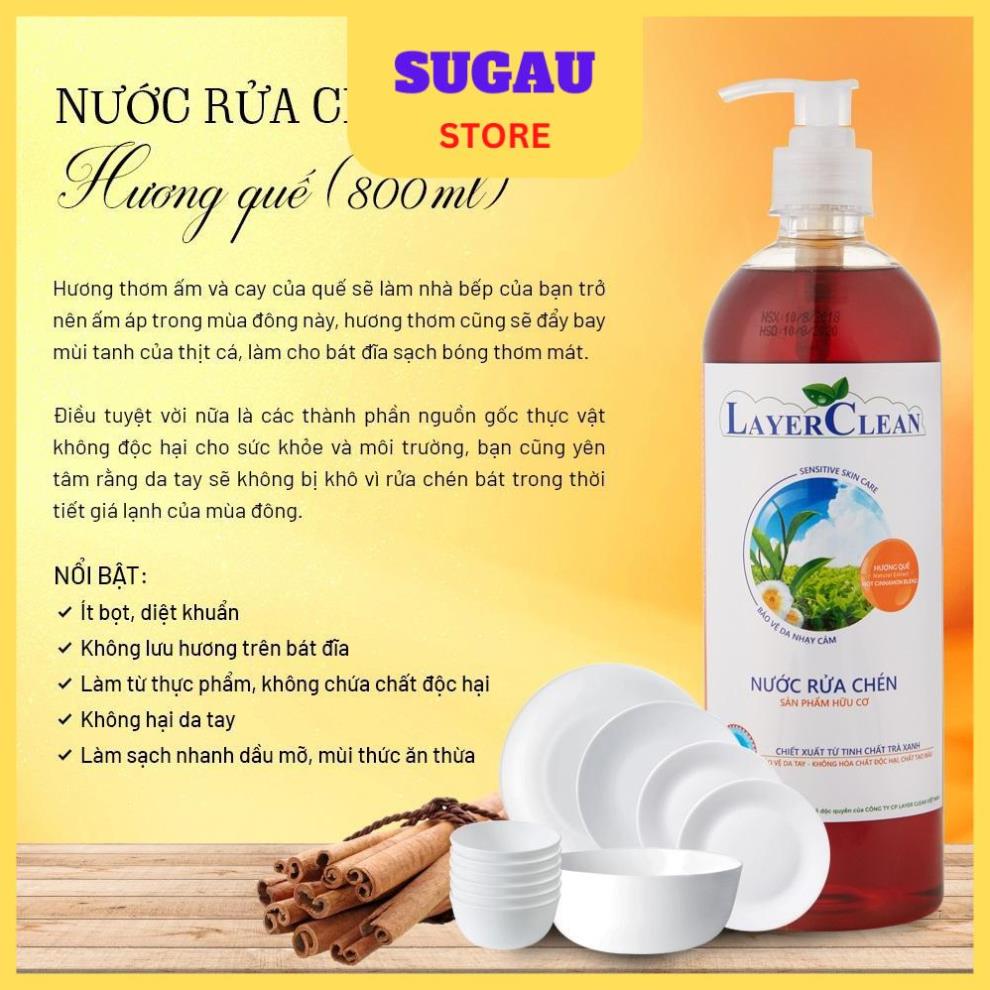 Nước rửa bát hữu cơ Layer Clean 800ml Quế, hương hồng