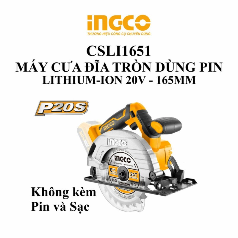 Máy cưa đĩa dùng pin INGCO CSLI1651 Không bao gồm pin và sạc