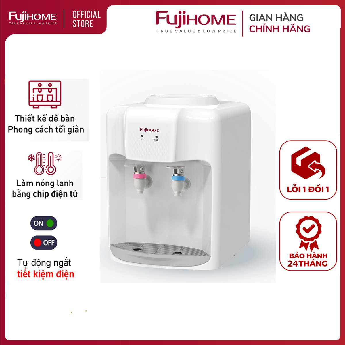 Cây nước nóng lạnh mini để bàn nhập khẩu Nhật Bản Fujihome, máy nước nóng lanh tự động ngắt, tiết kiệm điện