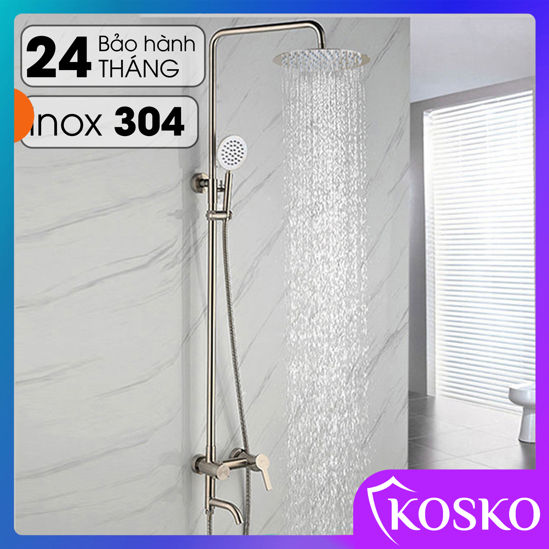 Bộ sen cây tắm đứng nóng lạnh Kosko inox sus304, sen cây tắm đứng