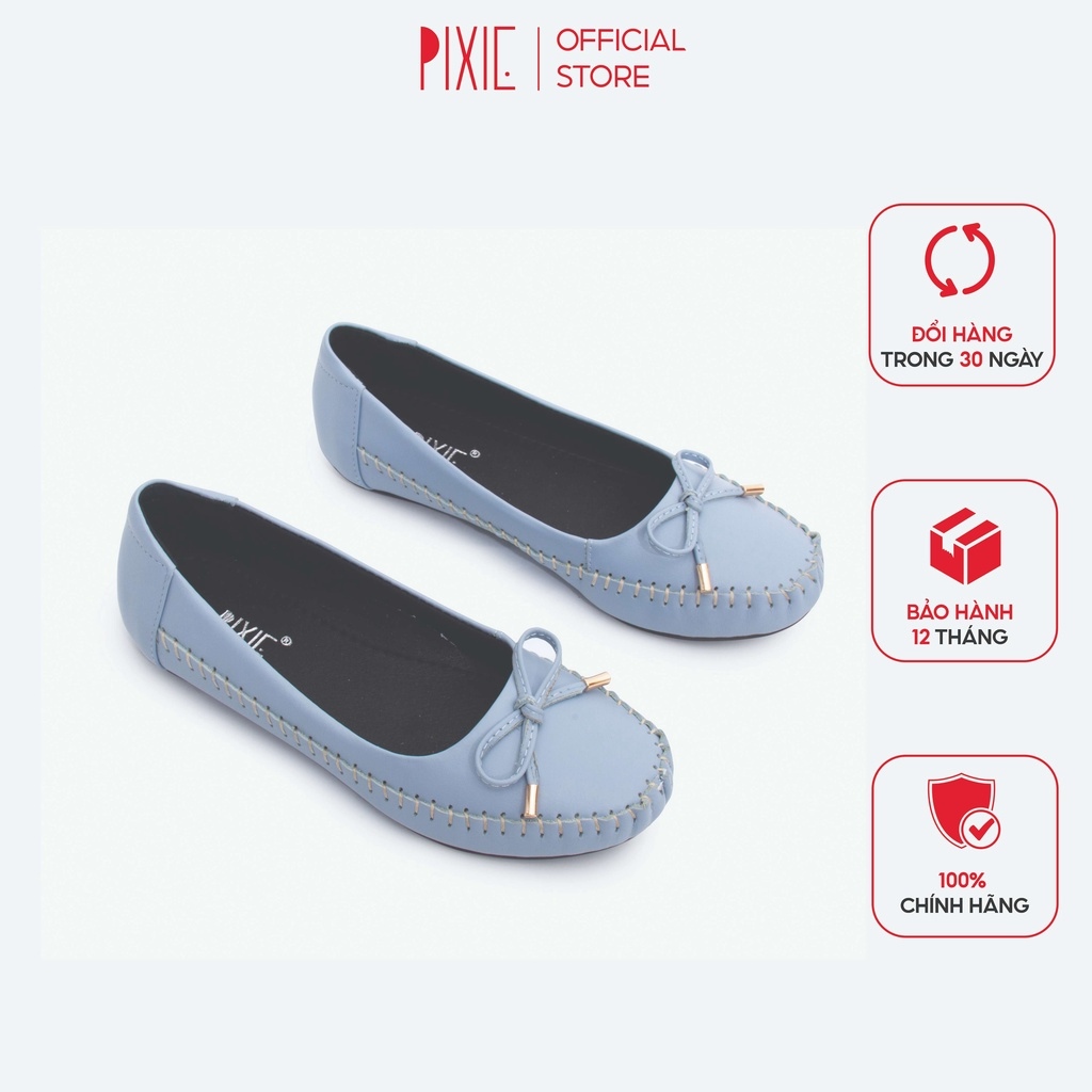□❇  Giày Búp Bê Bệt Da Bò Thật Siêu Êm Gắn Nơ Nhỏ Pixie X603