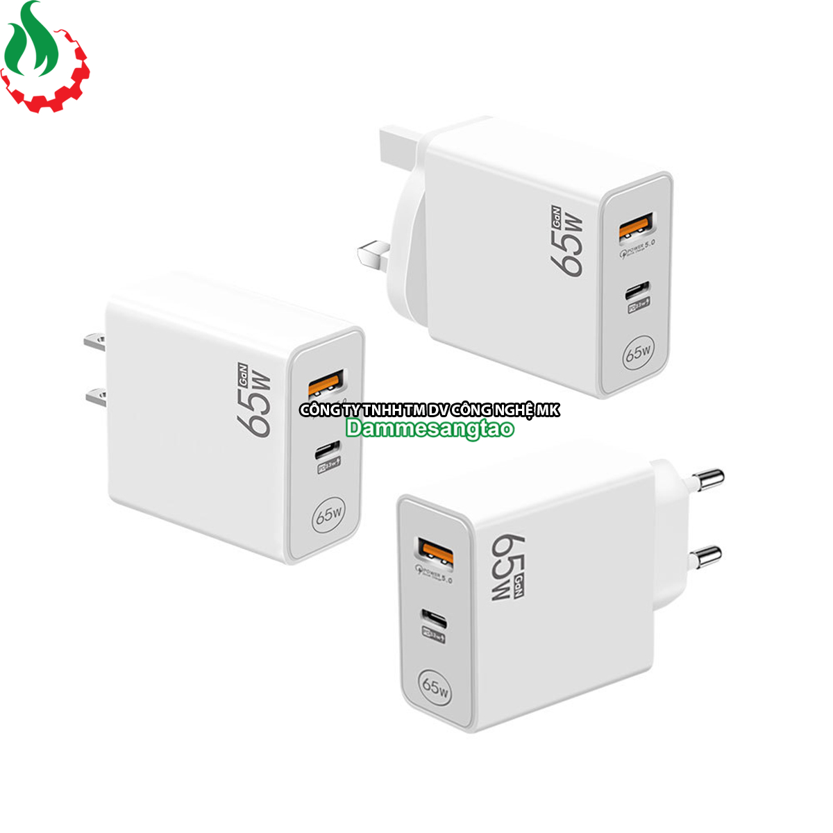 Củ sạc nhanh 65W chuẩn GaN (1 Type-C 33W - 1 USB 18W)