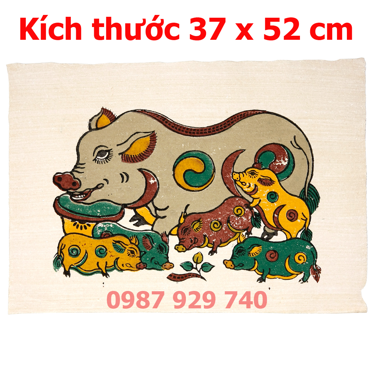 Tranh Đàn Lợn Mẹ Con (37x52cm) - Không kèm khung tranh - Tranh Đông Hồ chính gốc Bắc Ninh để chơi tết hoặc làm quà biếu ý nghĩa