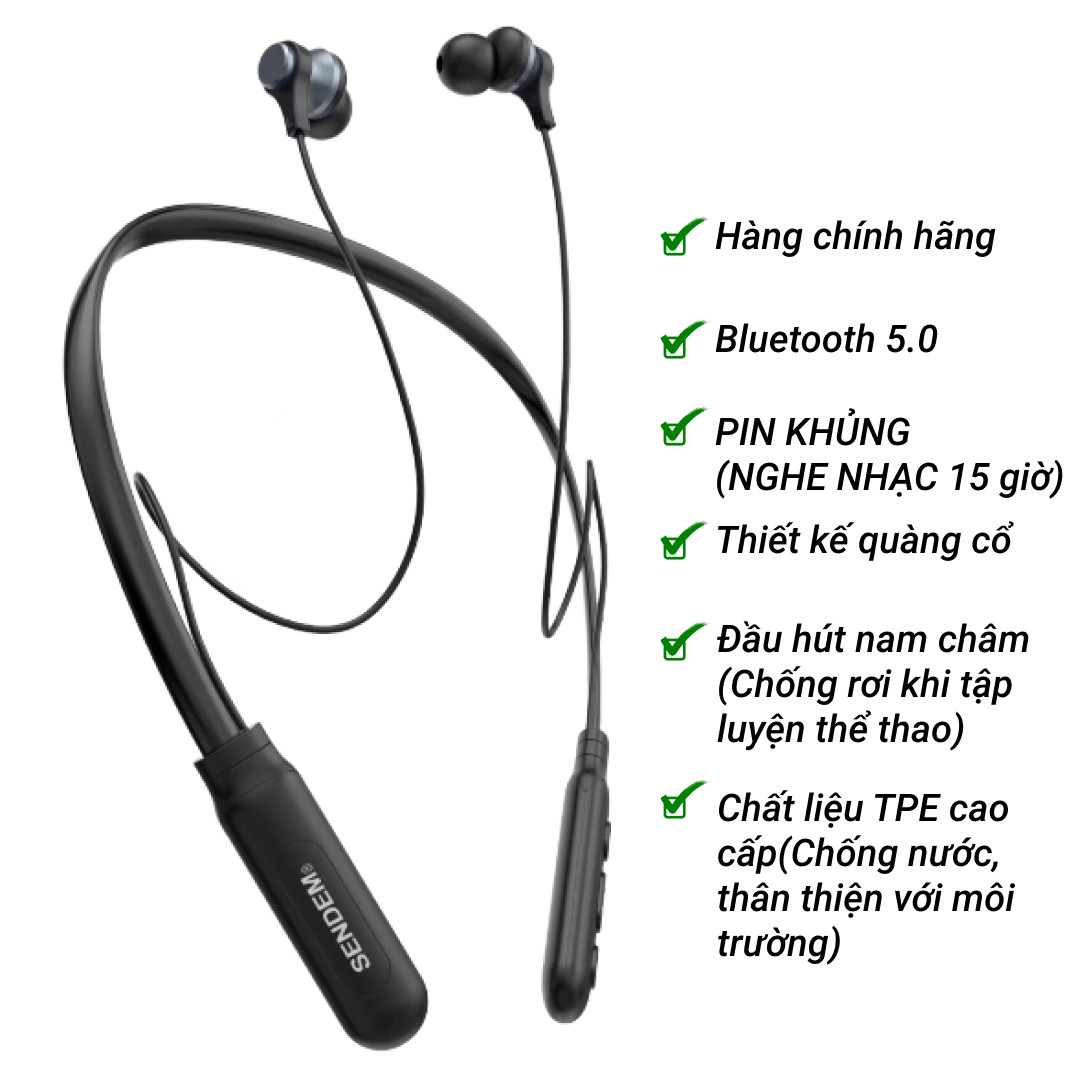 Tai Nghe Bluetooth quàng cổ Sendem E35 Kiểu Dáng Thể Thao - Pin trâu
