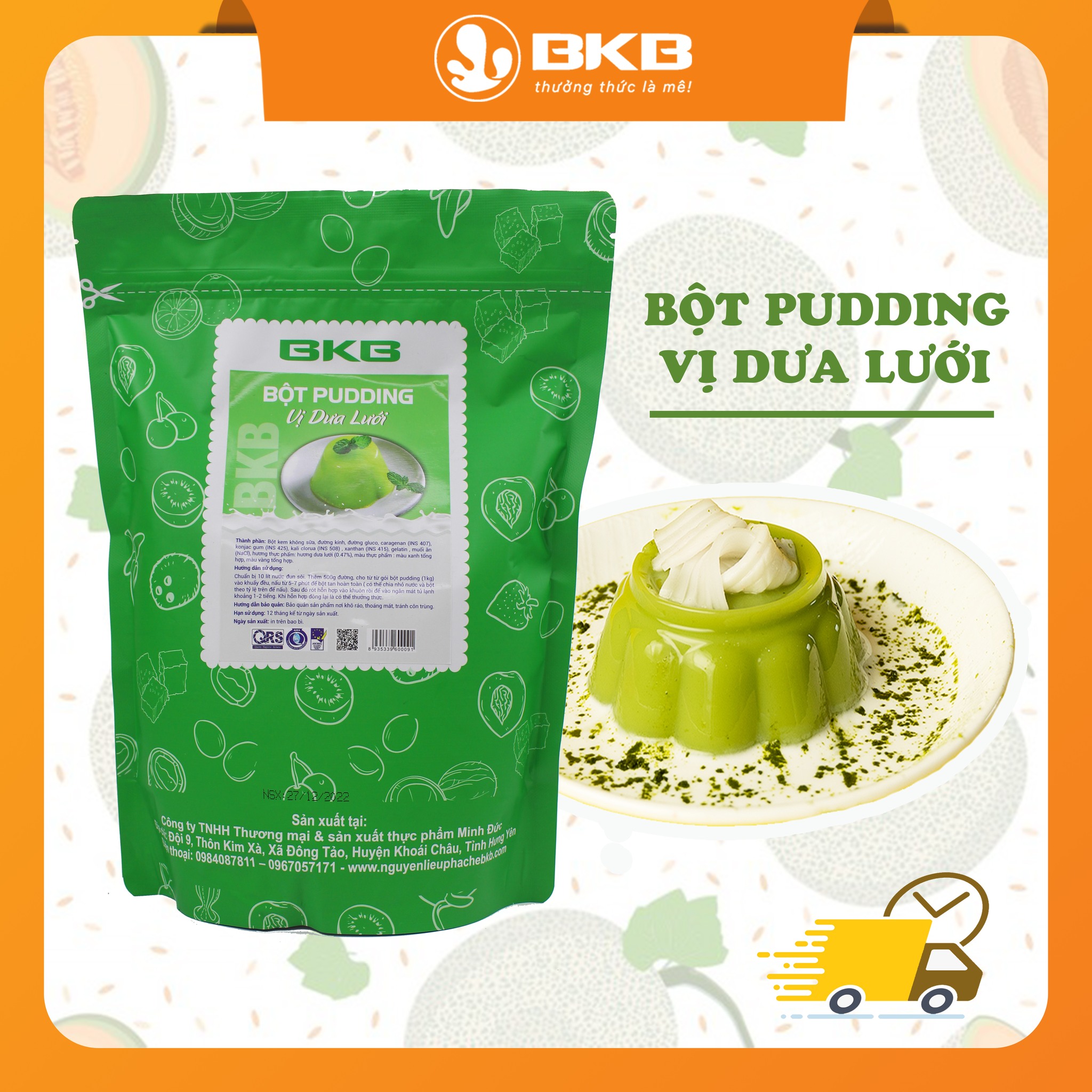 Bột Pudding BKB đủ vị  túi 1kg nấu pudding mềm mịn, thơm ngon