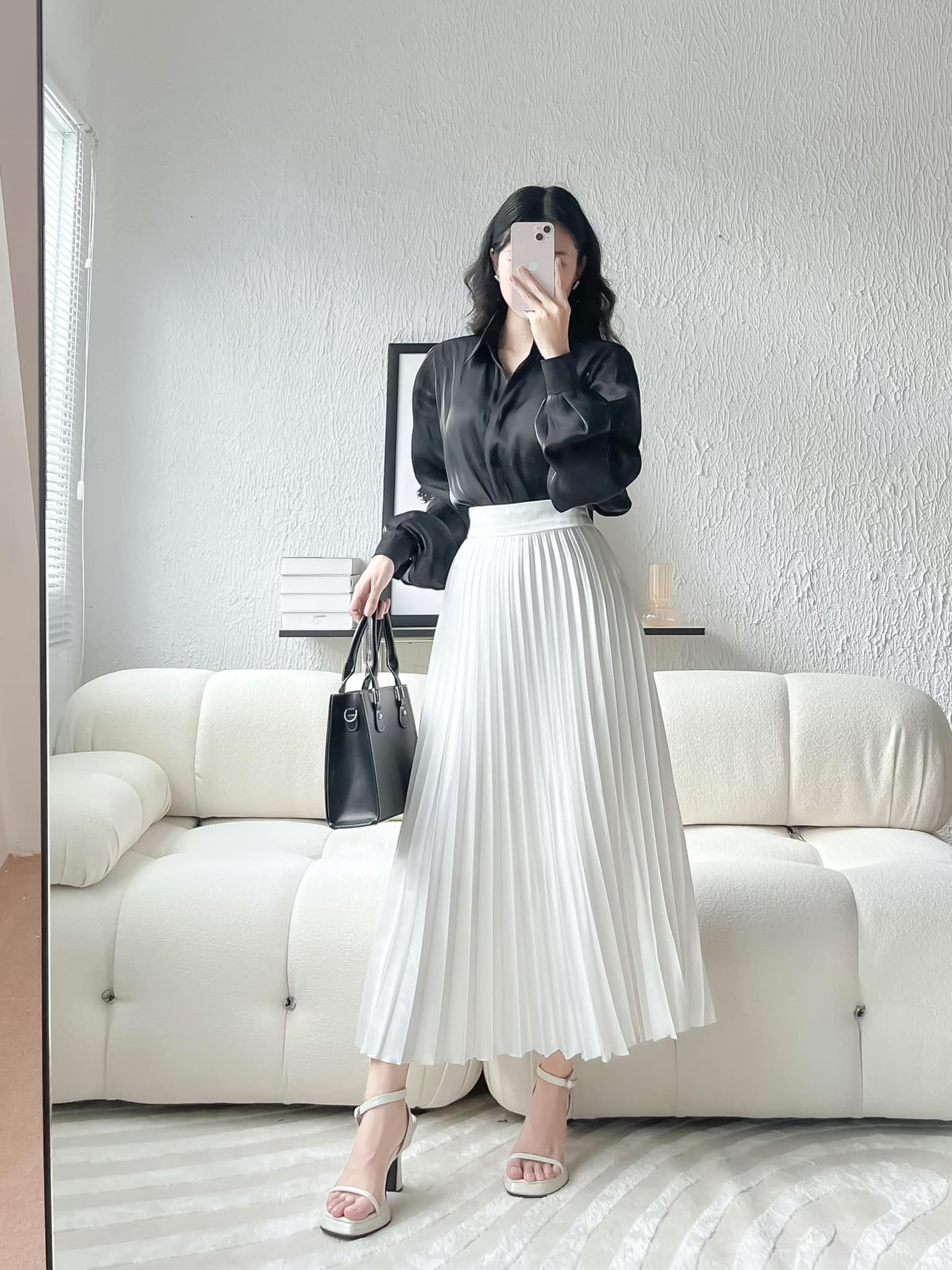 VELLE DESIGN chân váy dập li Cenna chất lụa mango cao cấp mượt mát không nhăn.