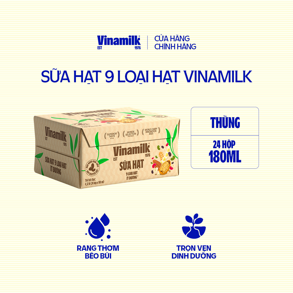 Thùng 24 hộp Sữa hạt 9 loại hạt Vinamilk ít đường - hộp 180ml