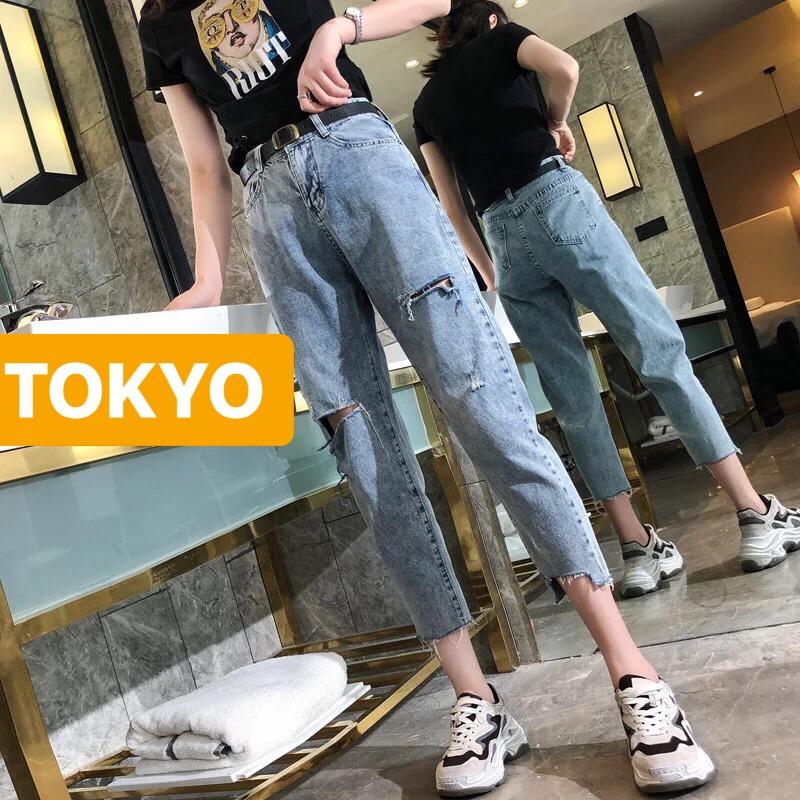 QUẦN JEAN BAGGY NỮ CHẤT BÒ XANH RÁCH LƯNG CAO NÂNG MÔNG HIROSHIMA CAO CẤP TOKY-01 - TOKYO FASHION