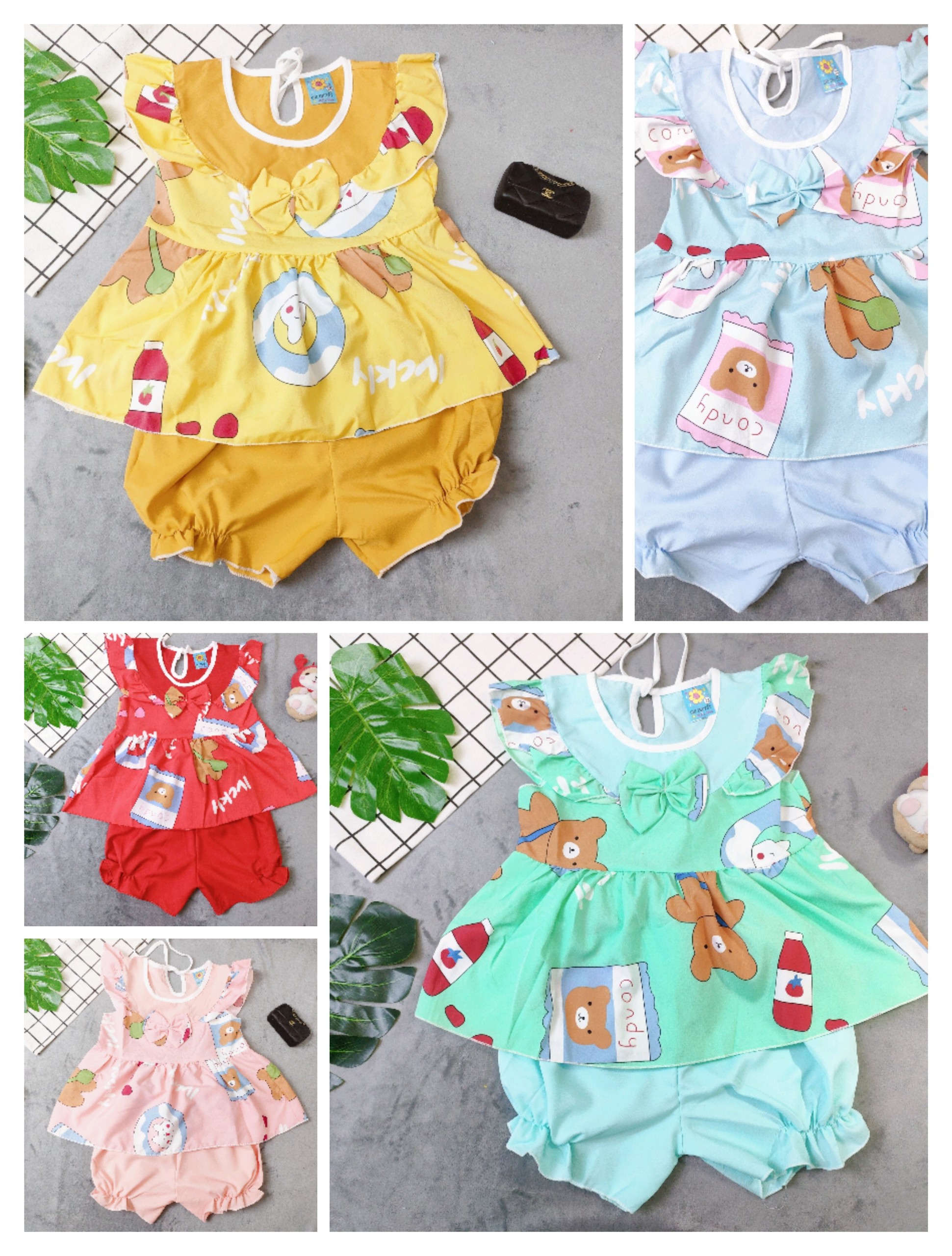 Bộ lụa cánh tiên phối nơ bé